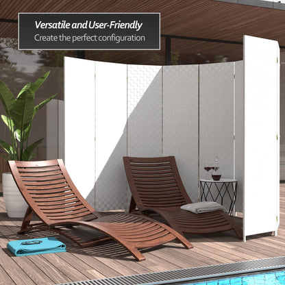 Red Lantern 6 ft. Tall Woven Fiber Outdoor All Weather Room Divider - 4 Panel - White