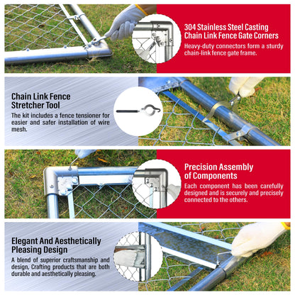 DooToo 3x4FT(31.5"W x 47.2"H) Heavy Duty Galvanized Steel Chain Link Gate, Durable Outdoor Fence Gate Easy Installation for Backyard丨Garden丨Pet Yard