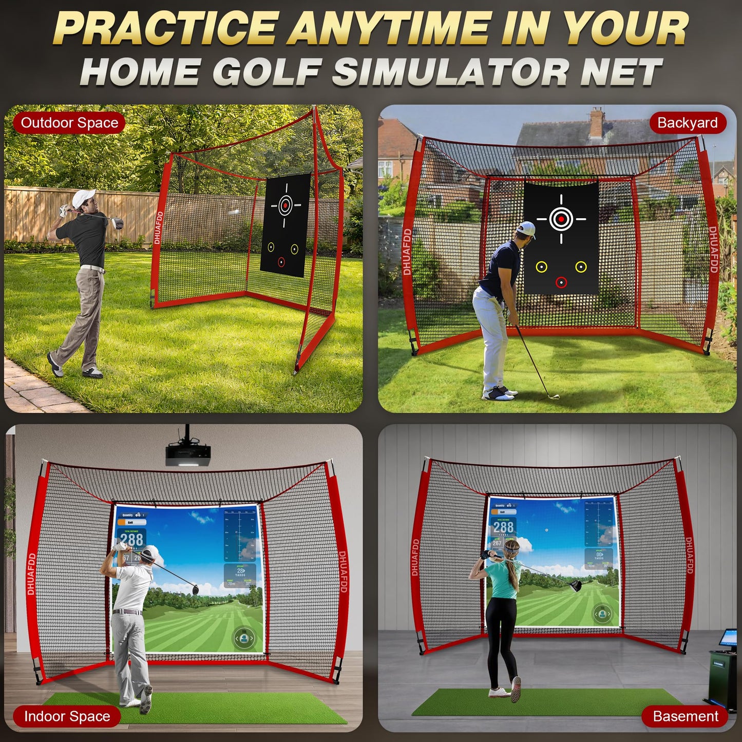 DHUAFDD Golf Hitting Net with Impact Screen 10 X 8 ft Golf Net with HD Simulator Screen & Target Cloth for Home Backyard Garage Golf Simulator Cage for Swing Training Indoor Outdoor Use
