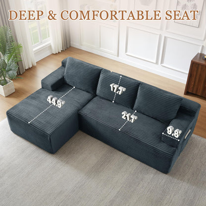 96" L Shaped Cloud Sectional Couch with Chaise, Deep Seat Modular Sectional Sofa Corduroy Memory Foam Sofa Boneless Couches for Living Room Bedroom, No Assembly Required