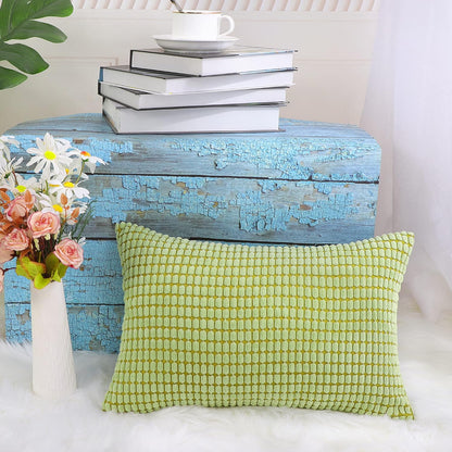 uxcell Soft Corduroy Throw Pillow Cover, Corn Striped Decorative Cushion Cover, 12" x 18", Pale Green