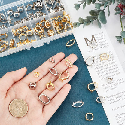 CHGCRAFT 96Pcs 24 Styles Brass Rhinestone Claw Settings Teardrop Horse Eye Oval Round Hollow Sew on Prong Setting for Rhinestone Gemstone Cabochon Resin Jewelry Making