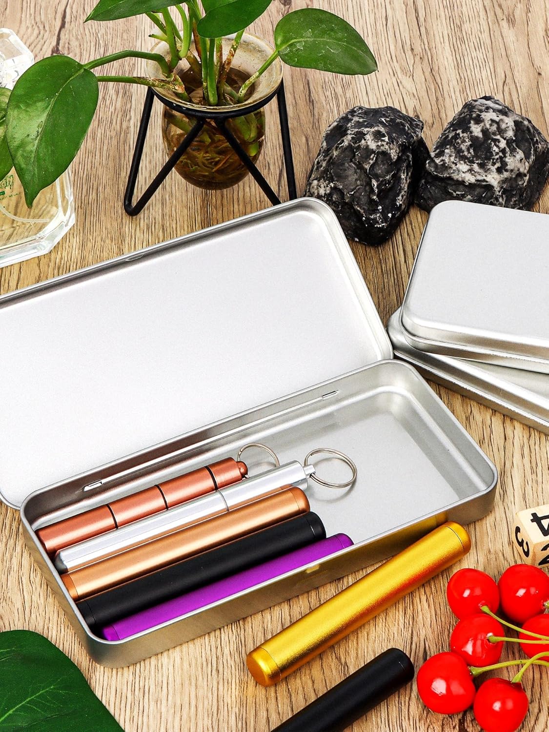 3 Pack Metal Tin Box with Lid, Rectangular Tins with Hinged Lid for Storage of Jewelry, Candies, and Crafts