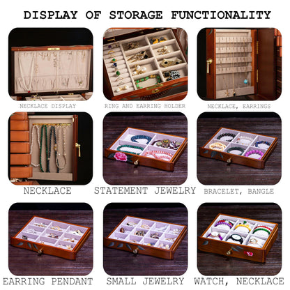Xloverise Hand-Painted Wooden Jewelry Box,jewelry boxes for women，jewlrey box&organizers with necklace hanger,jewerly organizer,10-layer large capacity jewelry storage box for jewelry