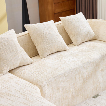 KEIKI 101.18" Cloud Sofa, Chenille L-Shape Sectional Sofa with Chaise, Four Pillows, Compressed Sofa Couch for Living Room, Guest, Bedroom, No Assembly Required, Beige