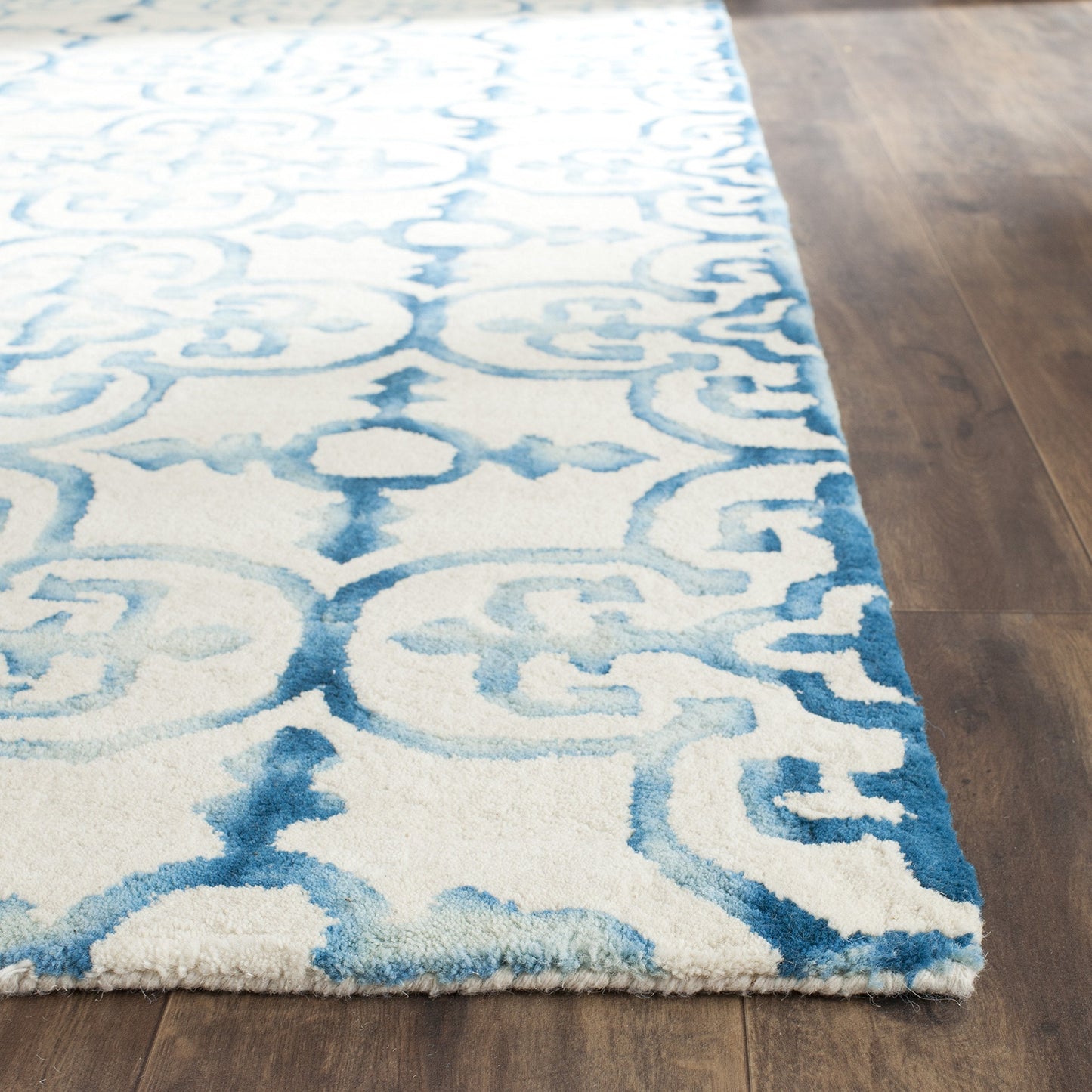 SAFAVIEH Dip Dye Collection Area Rug - 10' x 14', Ivory & Turquoise, Handmade Moroccan Watercolor Wool, Ideal for High Traffic Areas in Living Room, Bedroom (DDY711H)