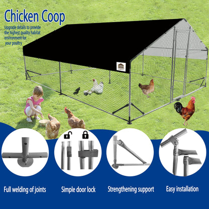 Chicken Runs for Yard with Cover, Metal Chicken Coop, Upgraded Anti-UV 180g/㎡ PE Cloth & 1.1mm Thickened PVC-Coated Hexagonal Chicken Wire Mesh & More Galvanized Steel Standpipes,13.1×9.8×6.4FT