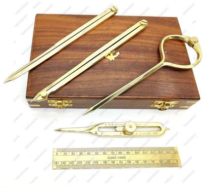Proportional Divider Set of 5, Full Brass dividers with Executive Wooden Box, Single Handed 8" Brass Navigational Dividers Compass Set for Maritime, Naval, Geometry and Drafting