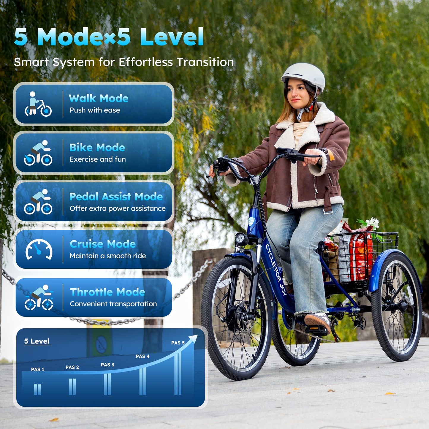 RegalRider Electric Tricycle for Adults, 7-Speed Electric Trike with 48V 624WH Removable Battery, 70Miles Long Lasting Range in PAS 1, 18.6Mph Max, 3 Wheel Electric Bike, Dual Disc, 24"