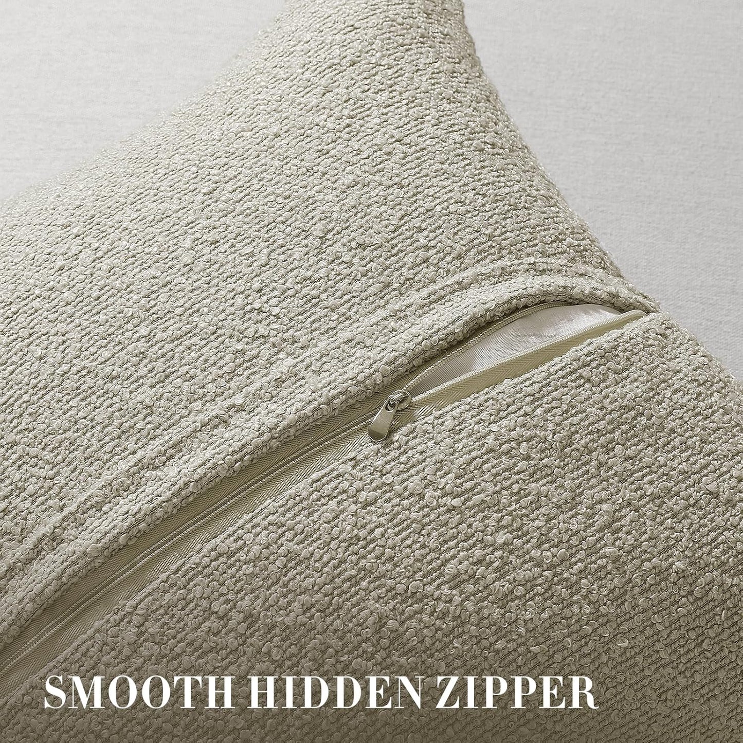 24 24 Inch Set 2, Cozy Throw Pillow Covers x of Beige Decorative Accent Solid Boucle Textured Pillow Cover, Neutral