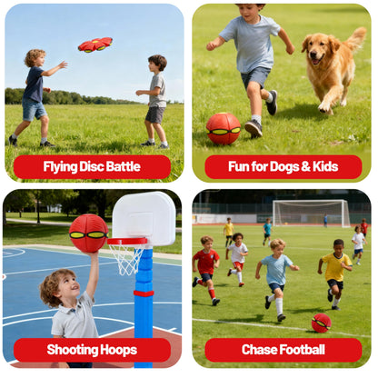 Magic Metaball, Children's Bouncing Ball, 2PCS Magic Flying Saucer Interactive Pop-Up Transform Toy, Parent-Child Interaction Red and Blue Bouncy Ball, Delay Frisbee Flying Disc Toy with 6 Light