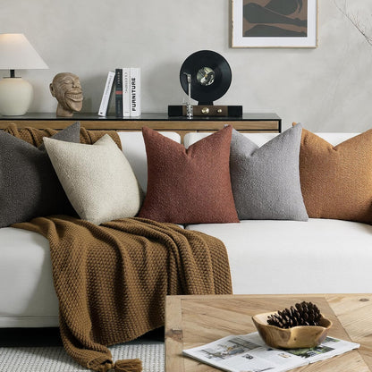 20 20 Inch Set 2, Cozy Throw Pillow Covers x of Beige Decorative Accent Solid Boucle Textured Pillow Cover, Neutral
