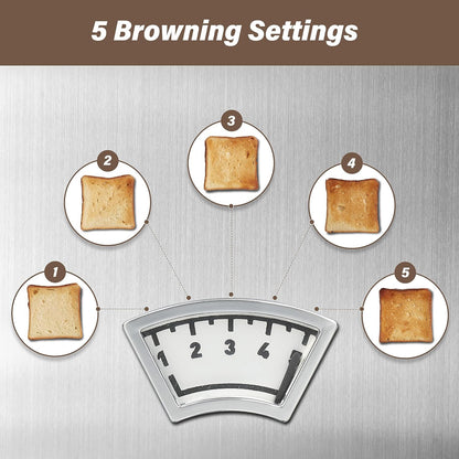 YSSOA 2-Slice Toaster, Extra Wide Slot & Removable Crumb Tray, Retro Stainless-Steel Style, 5 Browning Settings, New