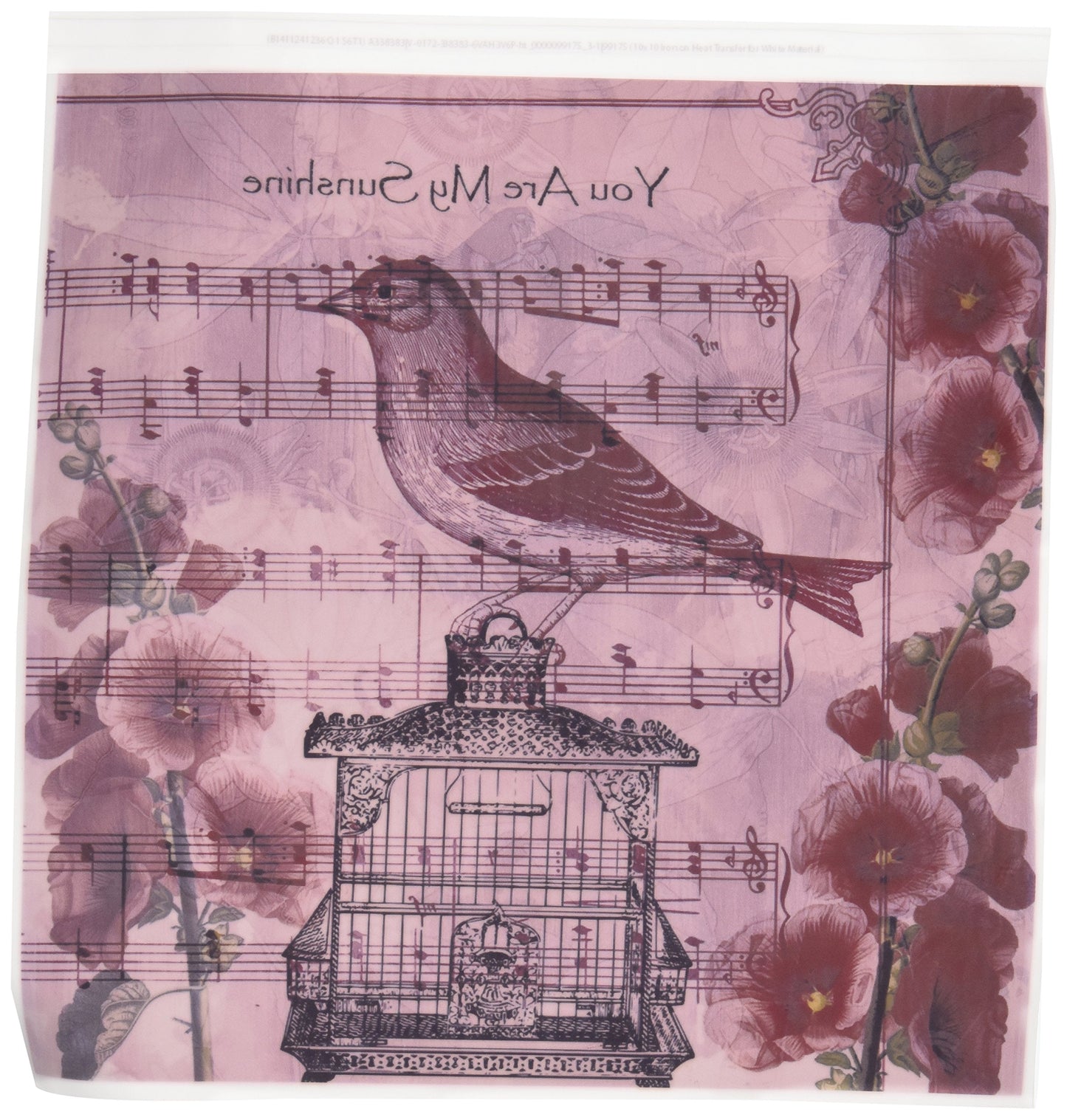 3dRose ht_99175_3 Vintage Hollyhocks Bird with Song You are My Sunshine Iron on Heat Transfer Paper, 10 by 10-Inch