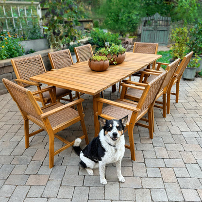 Sophia & William Outdoor Dining Set, Wooden Patio Table and Chairs Set, Rattan Furniture Set of 8 Rattan Chairs and 1 Acacia Wood Rectangular Table for Yard, Garden, Porch and Poolside