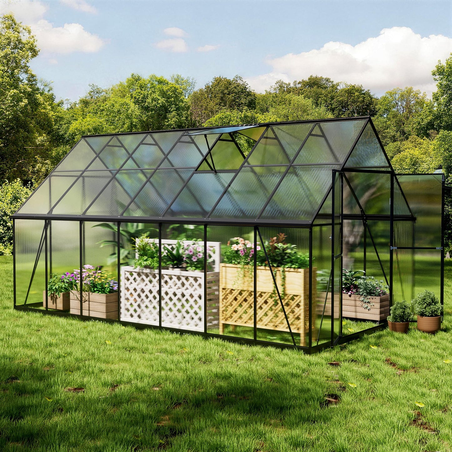 ASJMR 8×14 PC Outdoor Greenhouse, Green Houses for Outside with Aluminum Frame, Lockable Door & Adjustable Roof Vent - Heavy Duty Green Houses for Outside, Backyard, Garden, Patio Use (8×14)