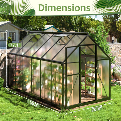 AirWire 6x10.86 FT Quick Setup Polycarbonate Greenhouse with Roof Vent, Large Heavy Duty Aluminum Walk-in Green House for Outdoor Garden Backyard Outsides, Black