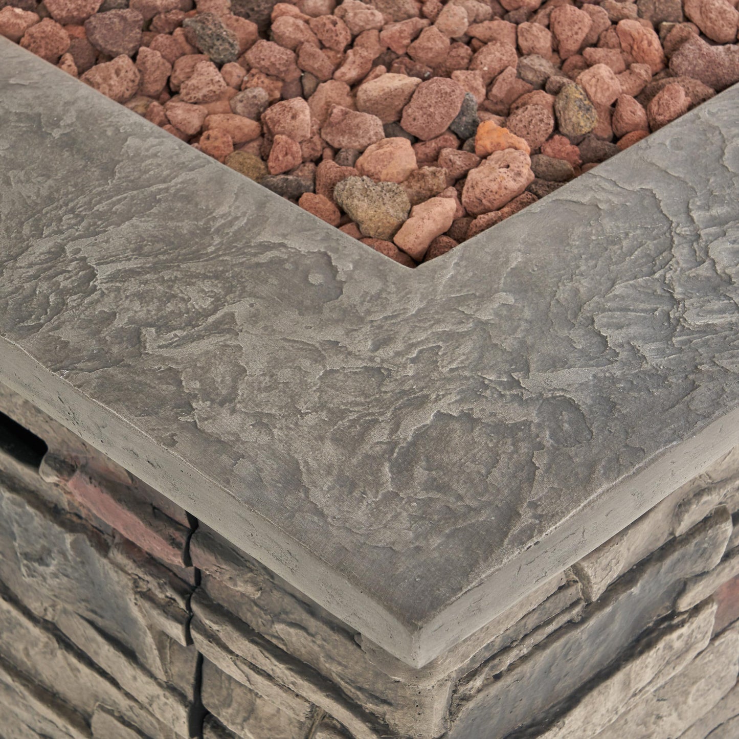 Hoonah Outdoor 40,000 BTU Lightweight Concrete Fire Pit Table, 32", Natural Stone / Grey