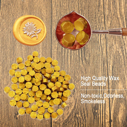 Wax Seal Beads Kit, Ioggtser Sealing Beads Set with 400PCS Gold Wax Seal Beads, Melting Warmer, Melting Spoon,4 PCS Candles, for Wedding Envelope