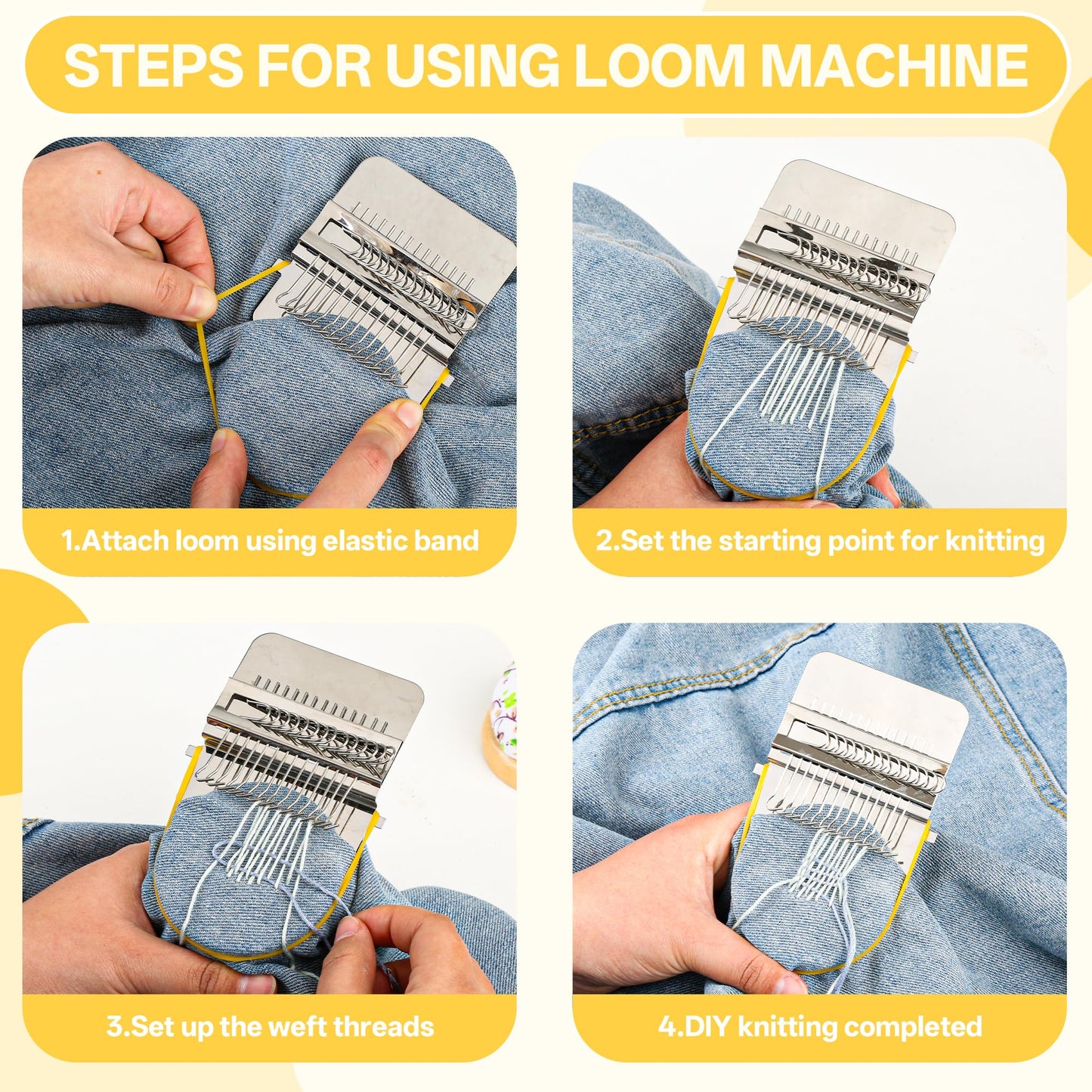 PHOXPH Mini Darning Loom Kit, Mushroom Knit Patch Kit, PatchMaker Mending Tool with 50 Colors Yarn, 14 Hooks, Weaving Loom for Socks, Jeans & Sweaters, Clothes Repair, Fixing Kit for Beginners