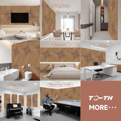 TO-TH Acoustic Wall Panels,6 Pack Total Size 72 x 48 Inches,Self-Adhesive Decorative Acoustic Panels for Wall and Ceiling,3D UV Printing with Wood Look,Beech
