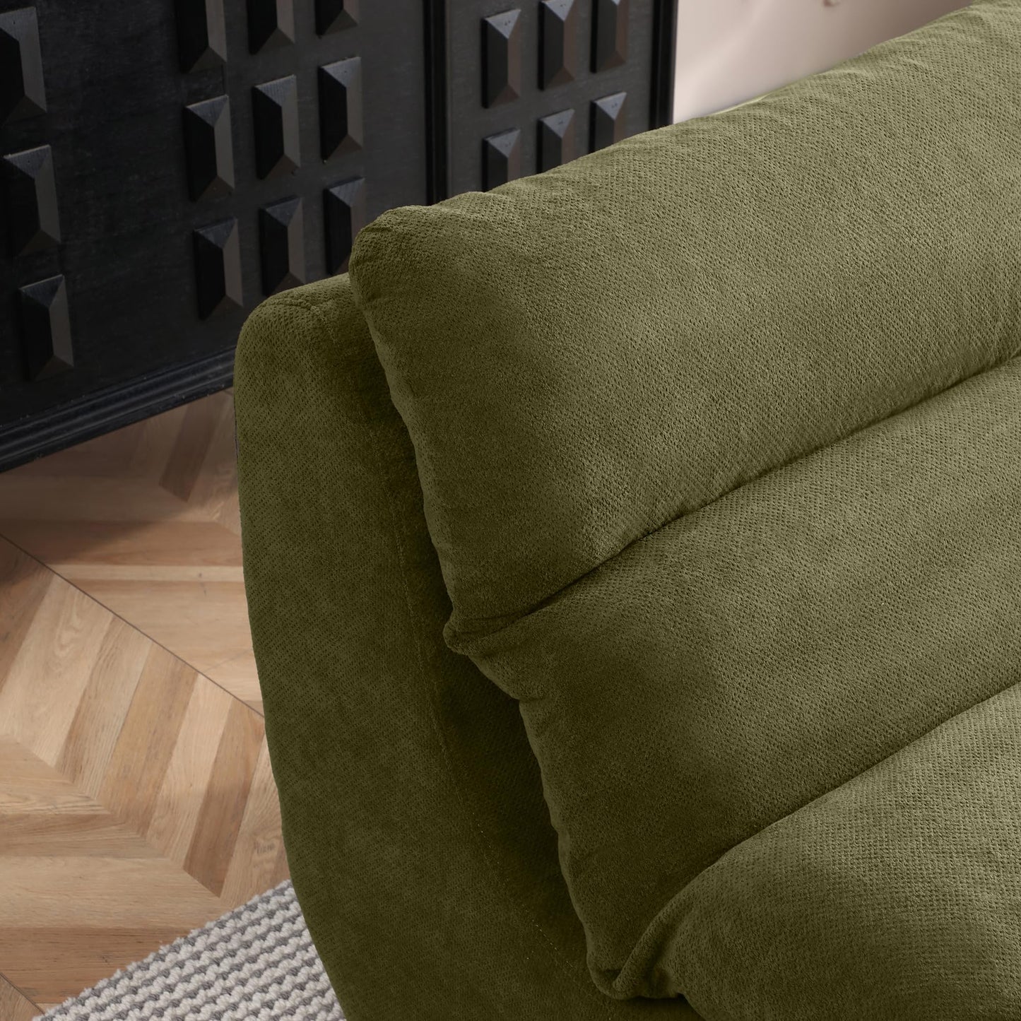 KEIKI 32" Bean Bag Chair with Ottoman, Upholstered Chaise Lounge Chair with High Density Foam, Tufted Lazy Sofa for Living Room, Bedroom (Green)
