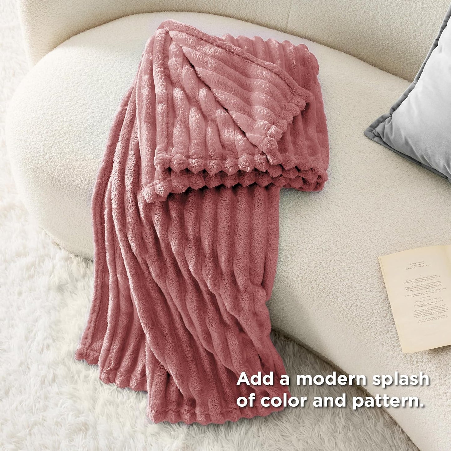 Bedsure GentleSoft Twin Blanket - Cozy Dusty Pink Fleece Throw for Couch, 60x80 Inches