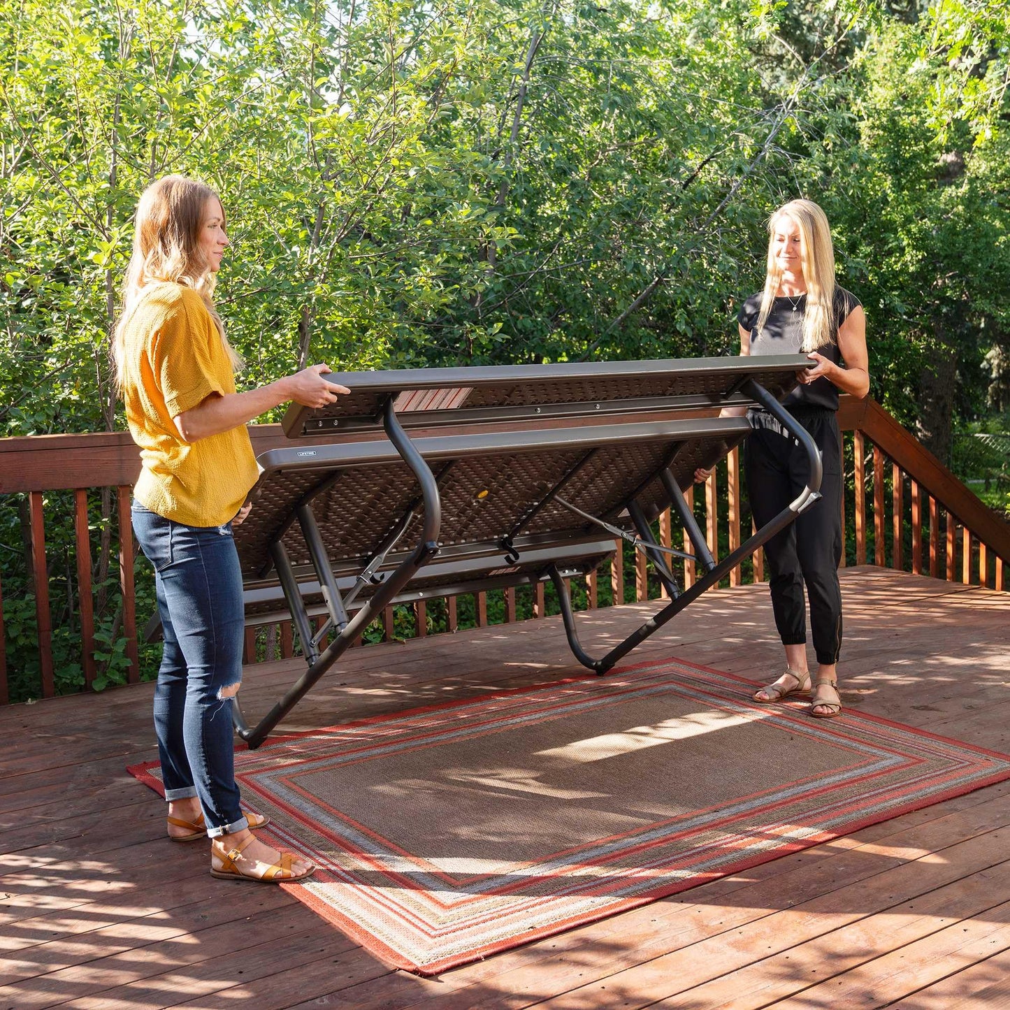 LIFETIME 6‑Foot Classic Folding Picnic Table, UV Protected Tabletop, Steel Frame, Seats 8, Weather & Rust Resistant, Flat Folding Outdoor Picnic Table with Umbrella Hole