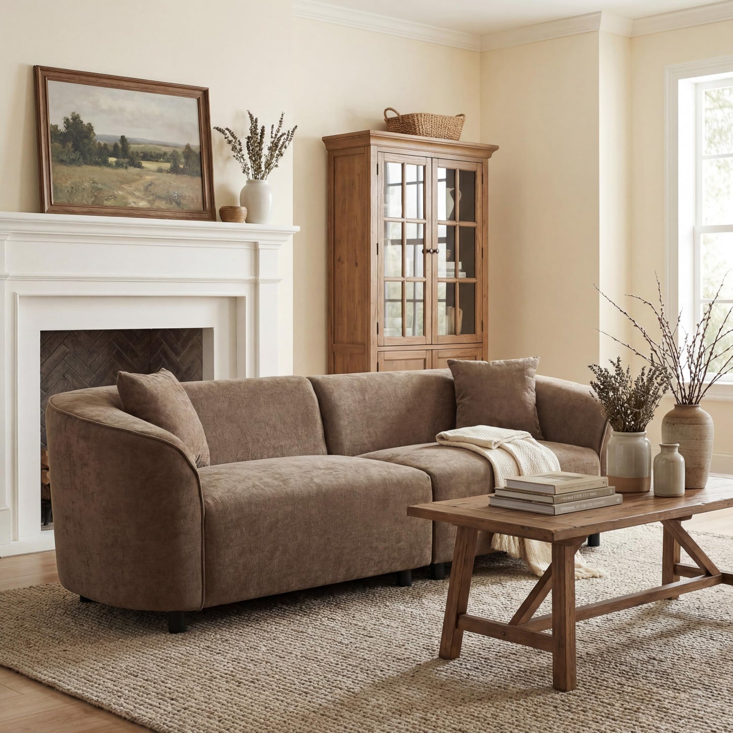 Merax 87" Curved Sofa Comfy Contemporary Upholstered Loveseat with Extra Deep Seats for Living Room Apartment Office, Brown