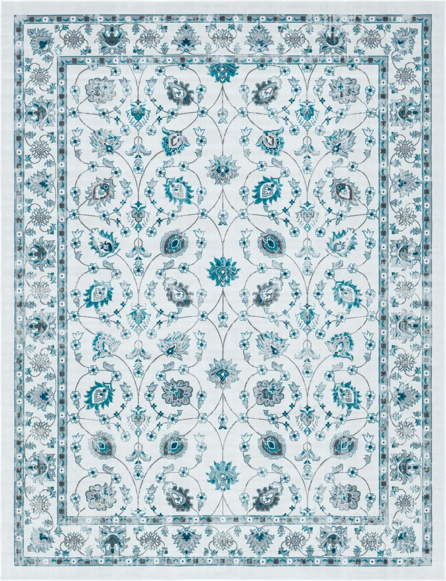 Unique Loom Aarhus Collection Vintage Border Area Rug (10' 0 x 13' 0 Rectangular, Ivory/Teal)