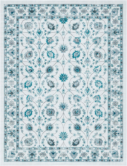 Unique Loom Aarhus Collection Vintage Border Area Rug (10' 0 x 13' 0 Rectangular, Ivory/Teal)