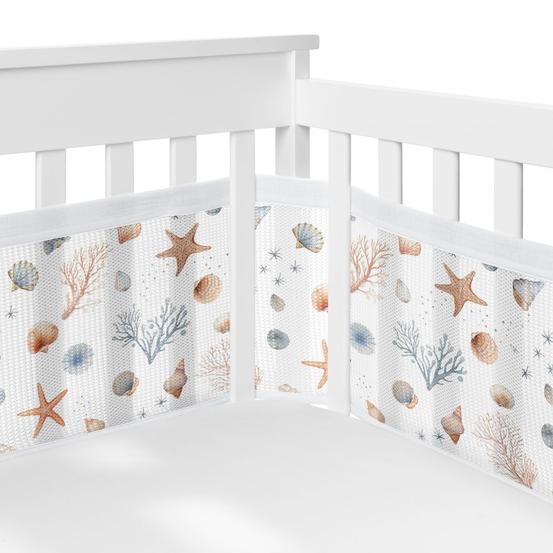Sweet Jojo Designs + BreathableBaby 2-Piece Breathable Mesh Crib Liner Set (Ocean Seashells) for Boys/Girls, Baby, Infants/Newborn Nursery (Nautical, Beach Theme, Watercolor, Starfish, Coastal, Sea)