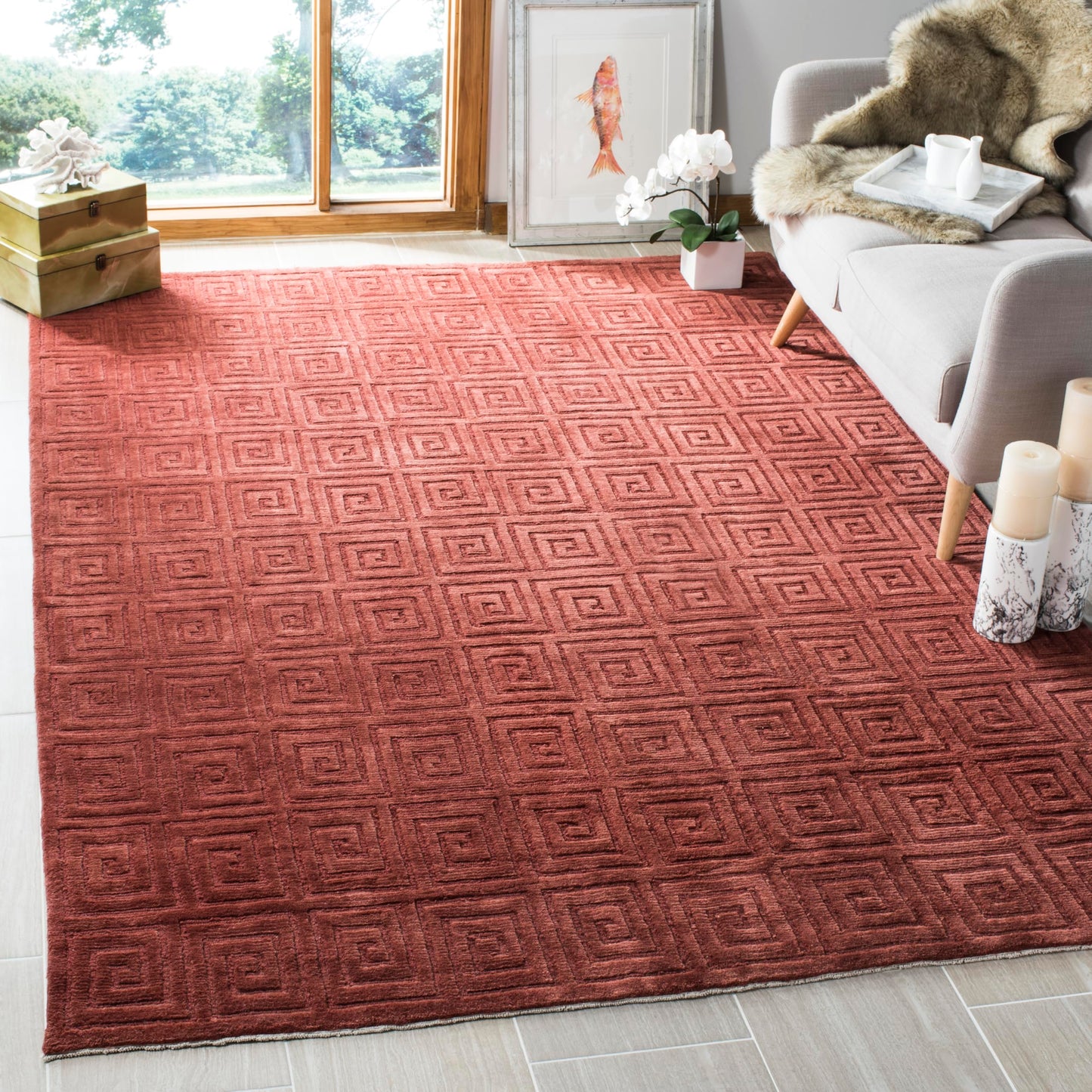 SAFAVIEH Tibetan Collection 6' x 9' Rust TB108D Hand-Knotted Modern Premium Wool Area Rug