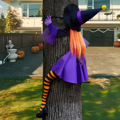JOYIN 55'' Crashing Witch Halloween Tree Decorations Outdoor, Flying Witch on Broom Hanging Decorations for Yard, Porch, Door, Lawn, Haunted House Prop