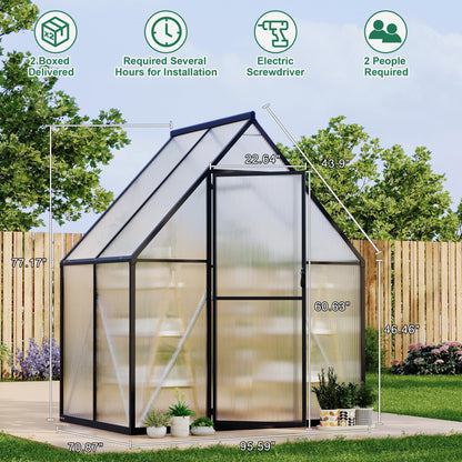 Polycarbonate Greenhouse for Outdoors, Large Walk-InGreenhouse with Quick Setup Structure and Roof Vent, Greenhouse with Ventilation
