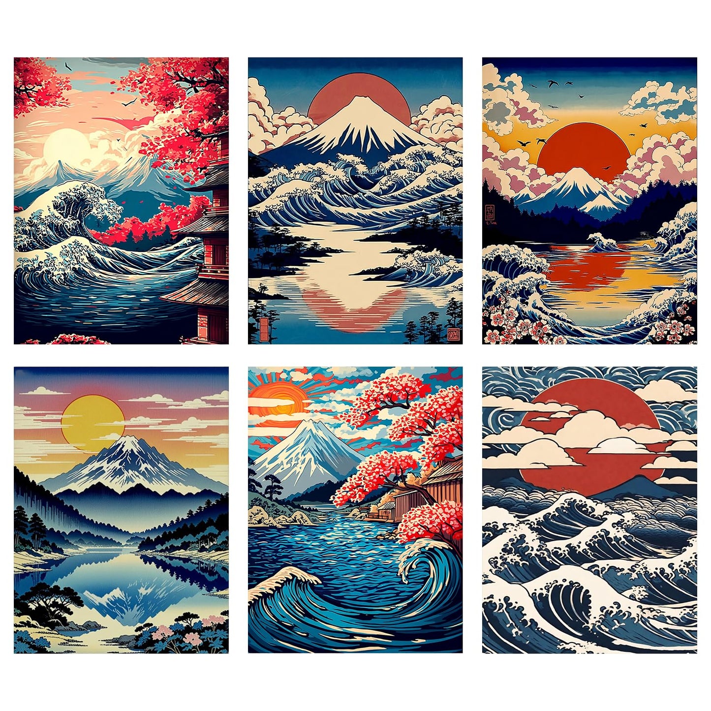 Leatrice Sunrise Diamond Painting Kits for Adults 5D Diamond Art Kits Gem Dots Paintings Full Drill Beginners Women DIY for Home Wall Decor 11.8x15.7 Inches Landscape 6 Pack Waves