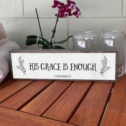 Christian Wall Art - His Grace Is Enough - Beautiful Bible Verse Modern Farmhouse Wall Décor Sign