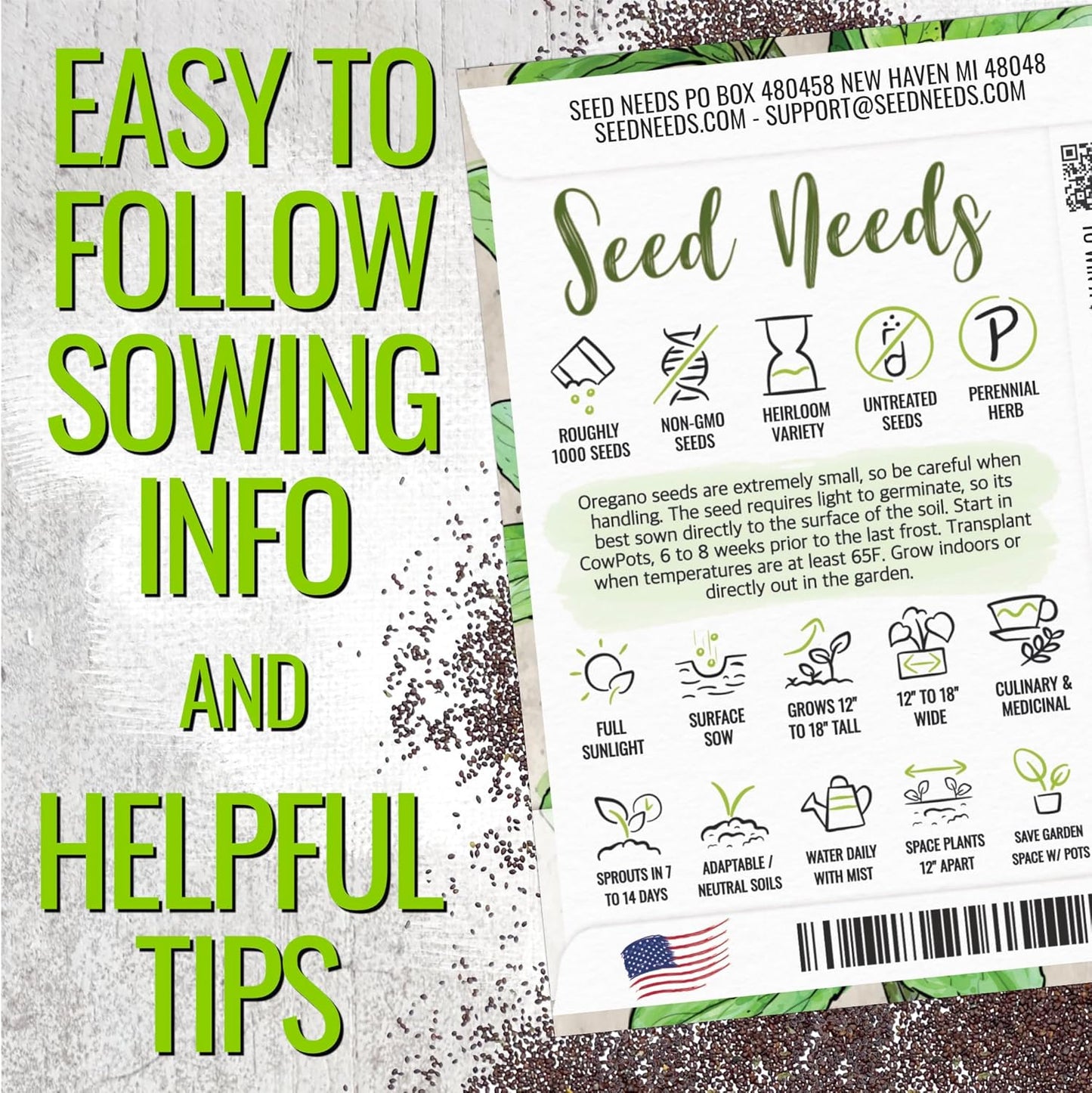 (1 Pack) Seed Needs Oregano Seeds for Planting Italian Herbs - Non-GMO Heirloom & Untreated Culinary Herb Seed - Grow