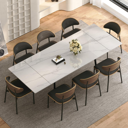 62.9"–94.4" Extendable Sintered Stone Dining Table for 6–10, Modern White Rectangular Kitchen Table with Stainless Steel Legs, Heat & Scratch Resistant, for Indoor & Outdoor Use