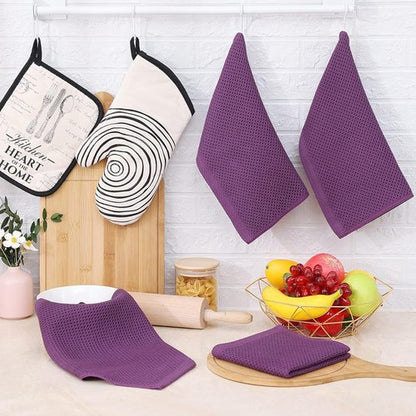 Homaxy Kitchen Dish Cloths - Ultra Soft 100% Cotton Waffle Weave, Quick Drying, 12 x 12 Inches, 6-Pack, Purple