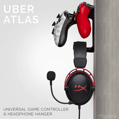BRAINWAVZ The UberAtlas Dual Game Controller & Headphone Stand Wall Mount Holder for Xbox ONE, Series X, PS5, PS4, PS3, Switch, STEELSERIES Gamepad & More, Stay Organized No Screws