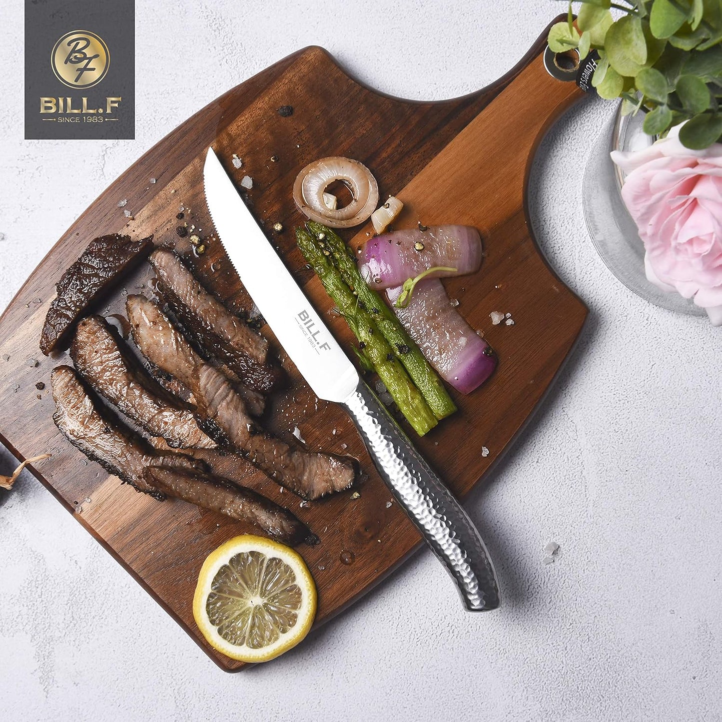 Serrated Steak Knife Set of 4, BILL.F Stainless Steel Steak Knives
