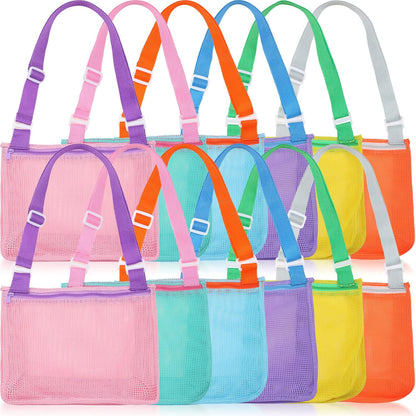 12 Pack Swimming 6 Saintrygo Mesh Beach Bag Shell Collecting Bag Bulk Beach Tote Party Favor Sand Toy Bags with Zipper