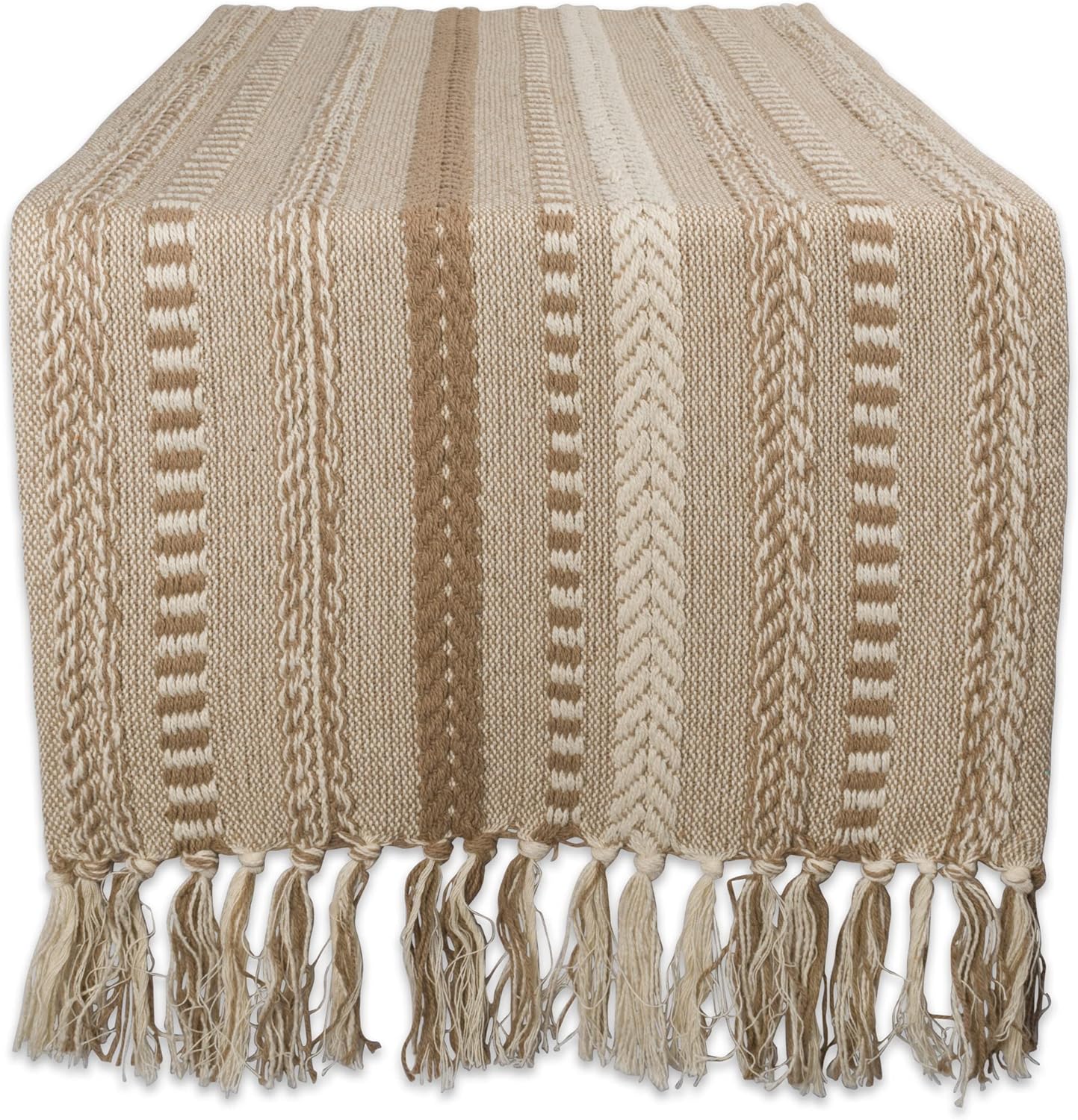 15x72 (15x77, DII Farmhouse Braided Stripe Table Runner Collection, Fringe Included), Stone