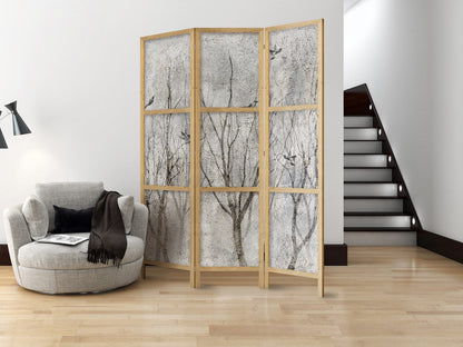 artgeist Japanese Room Divider Birds Forest Nature Leaves Botanical 53 x 67 in - 3 Panel Folding Screen Japan Design Home Decoration Art Deco c-C-0462-z-b