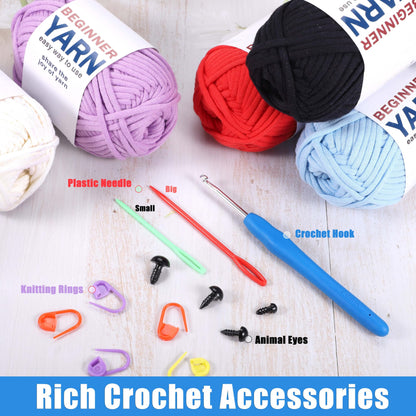 WSICSE 8x50g Beginner Crochet Yarn, Cotton Yarn for Crocheting Easy-to-See Stitches Chunky Thick Soft Yarn for Beginners Crocheting Kit Gifts