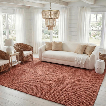 SAFAVIEH Area Rug 8x10 - Natural Fiber Collection - Large - Rust, Handmade Jute, Farmhouse Style, Chunky Textured Thick Pile (NF447C)