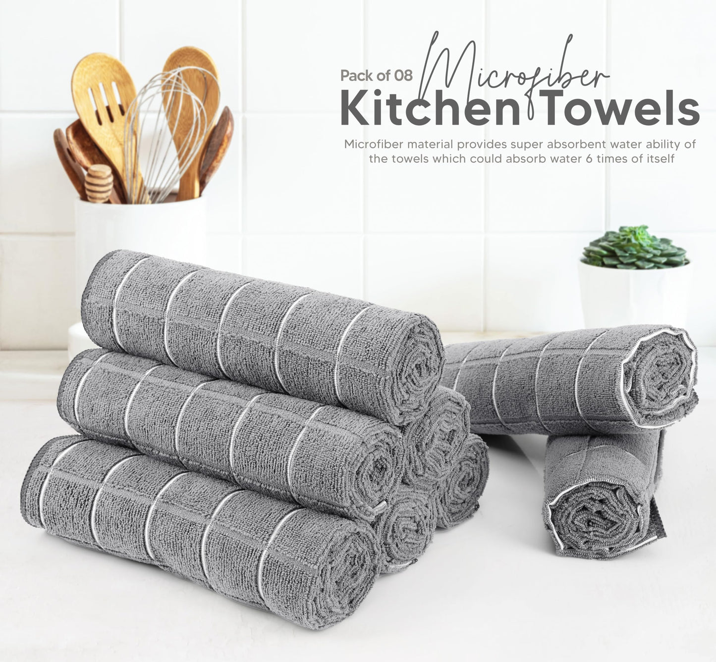 Utopia Towels - Microfiber Kitchen Towels, Super Absorbent 18 x 26 Inches, Durable, Soft, and Lint Free Dish Towels, Ideal for Cleaning Dishes, Pans, and Kitchen Appliance (8 Pack, Grey)
