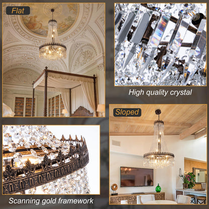 TOCHIC French Empire Crystal Chandeliers,9 Lights Rustic Farmhouse Chandelier,High Ceiling Light Fixture for Entryway,Antique Bronze Chandeliers for Dining Living Room,Foyer,Staircase,24" W x 40'' H