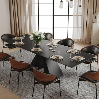 FHKJ Modern Expandable Dining Table- 63" to 94.5" Extendable Dining Room Table, Gray Sintered Stone Top with Black Metal Base - Seats 6-12, Easy Assembly (Table Only)
